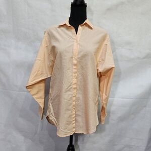 C.G. Designs Orange White Stripped Button Up Cotton Blend Shirt Sz M